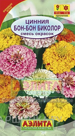 Семена Цинния Бон-бон биколор, смесь окрасок